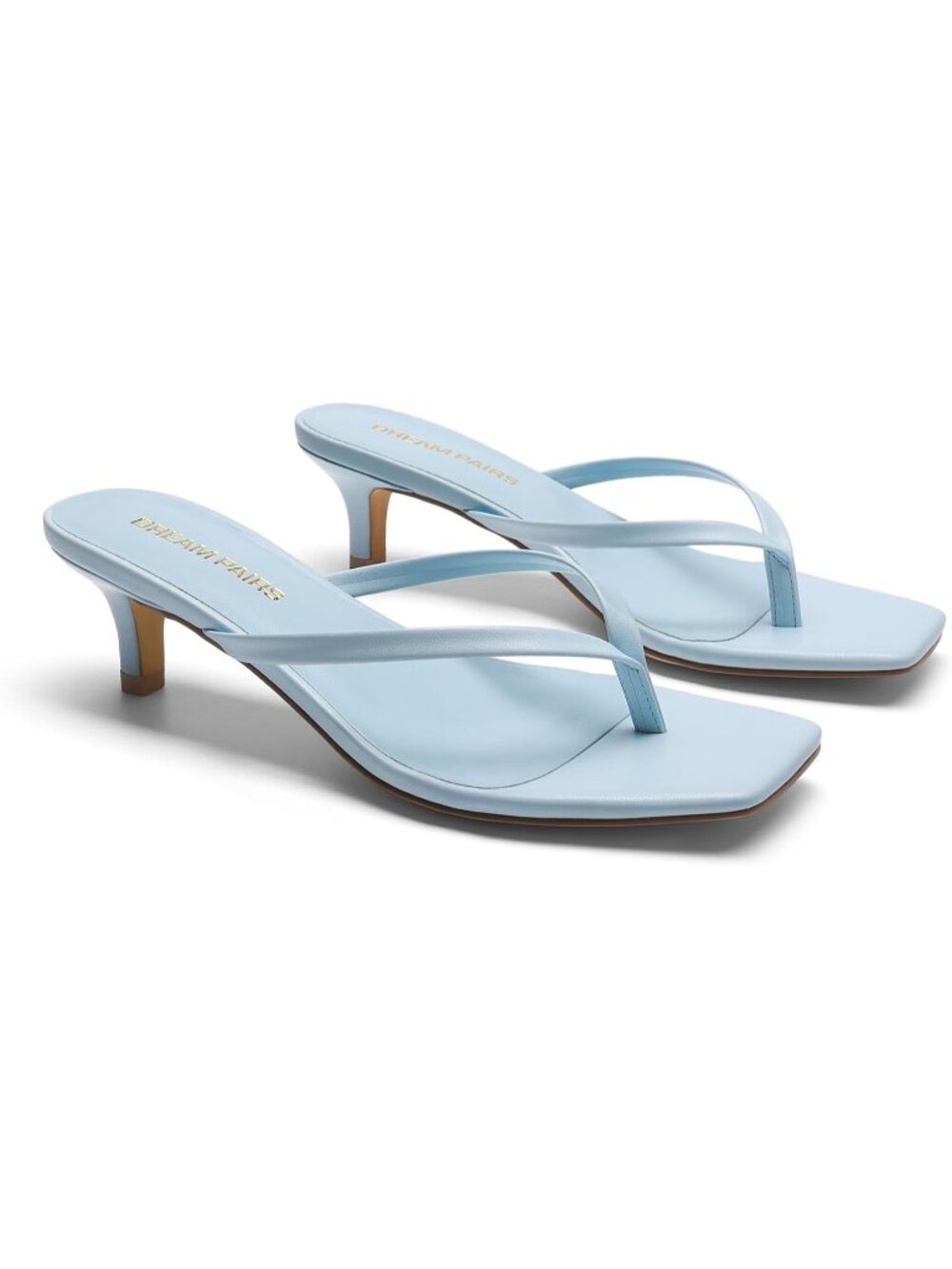 Women's Blue Faux Leather Square Toe Minimalist Flip Flop Kitten Heel Sandal